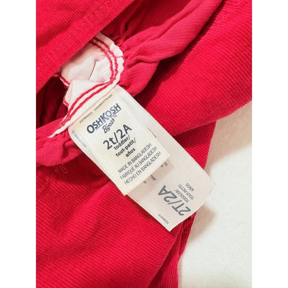 OshKosh Bgosh Toddler Girls 2T Red Corduroy Overall Jumper Dress